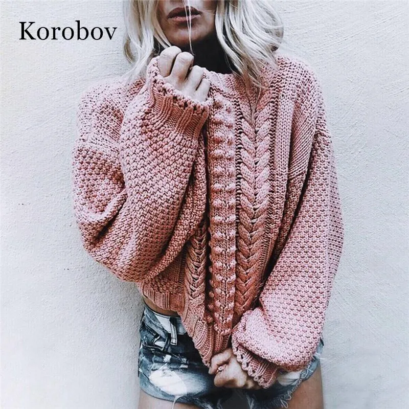Korobov однотонные трикотажные женские свитера 2019 Новое поступление длинный рукав