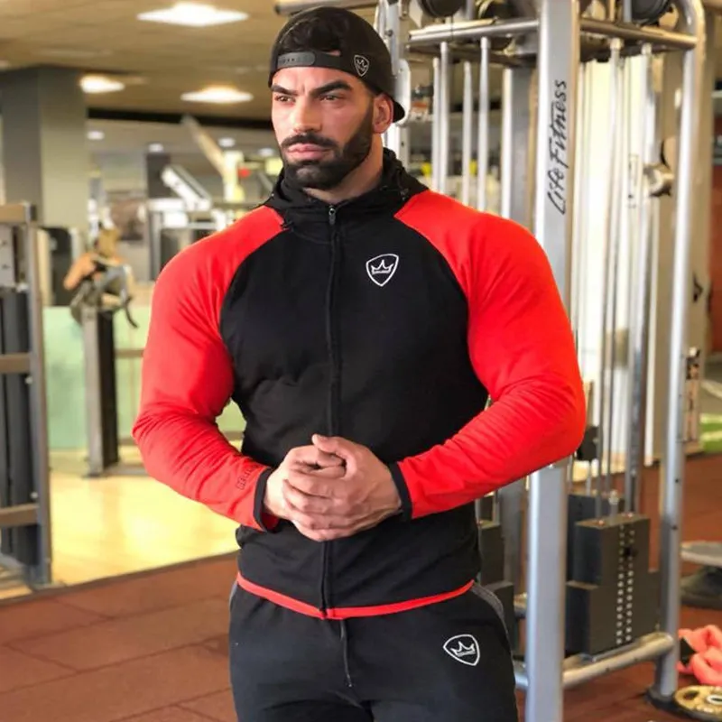 Новые мужские спортивные костюмы для фитнеса облегающие толстовки с капюшоном