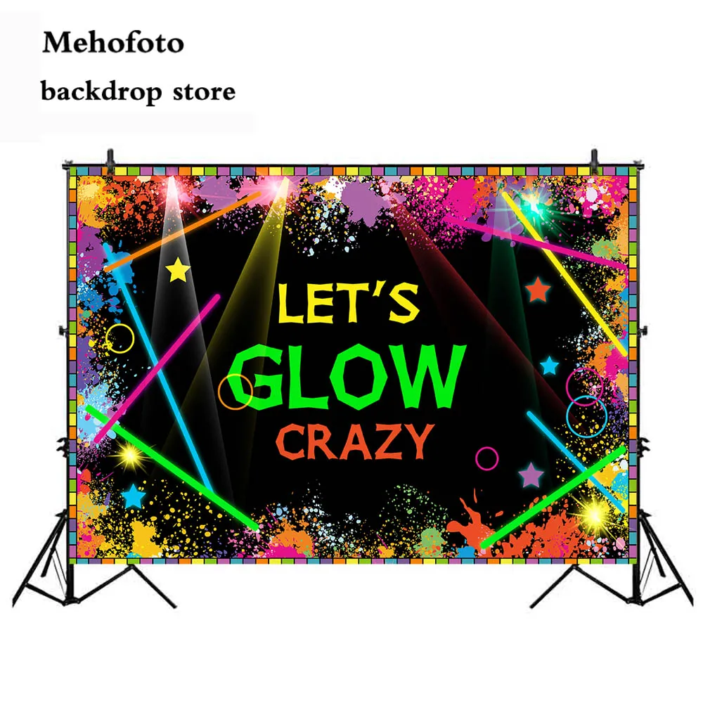 Mehofoto Let's Glow сумасшедшие вечерние украшения баннер неоновые брызги поставки фотобудка виниловый черный фон 7x5ft favor 197