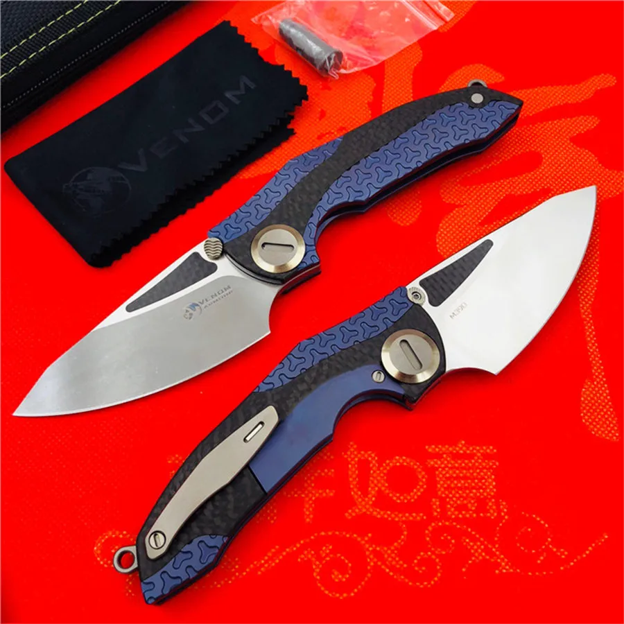 Складной нож VENOM BONE DOCTOR M390 Titanium CF Flipper уличный Карманный кухонный для кемпинга