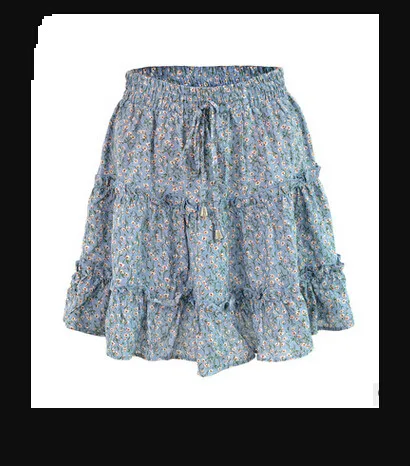 

Ladies Skirt Women Summer Boho High Waist Ruffle Floral Print Beach Short Skirts Bohemian Elastic Waist Print Mini Skirt
