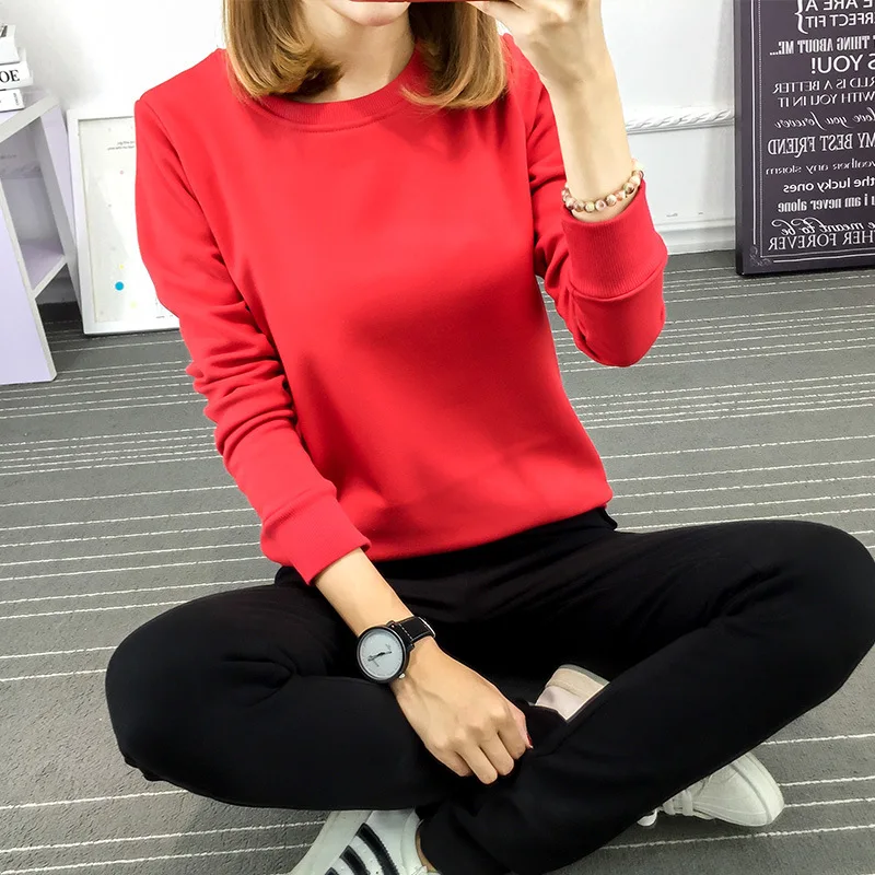Новая мода Осень Зима теплые Однотонная футболка с длинным рукавом для женщин