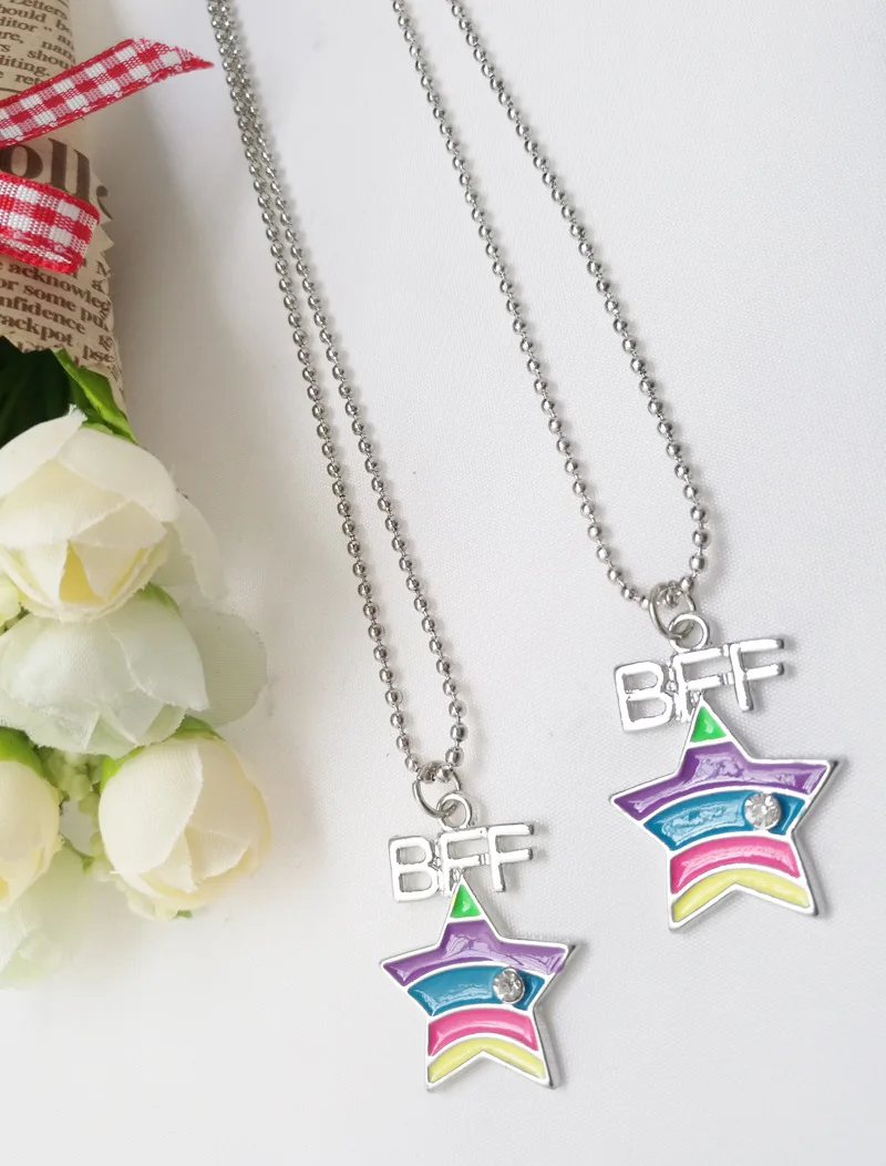Best Friends BFF pendant necklace bead chain Star multi mix colorful children cute lovely 2pc kids jewelry | Украшения и