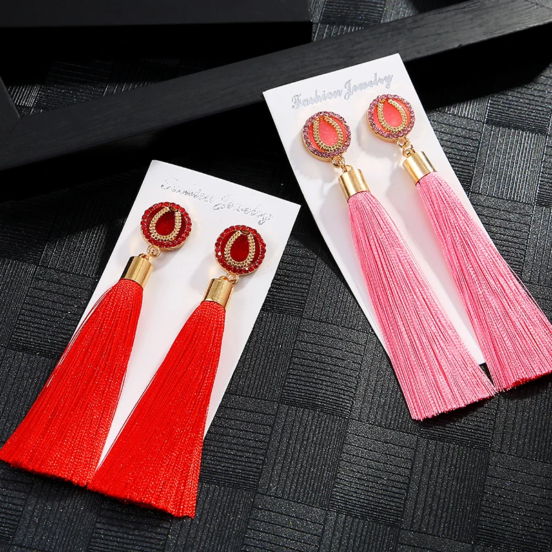 Colorful Women Long Tassel Drop Earrings Crystal Krean Dangle Earring for Vintage Big Statement Ear Fashion Jewelry | Украшения и