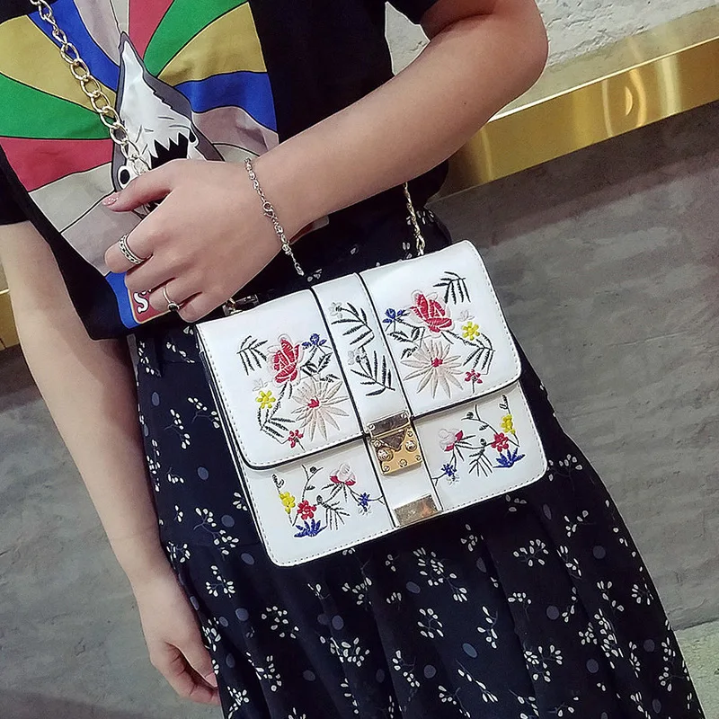 2017 Новая мода Белый Черный Вышивка Для женщин сумка из искусственной кожи