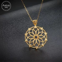 aazuo 100 18k yellow gold real diamond ij si natural sapphire round free pendent necklace gifted for women wedding party au750