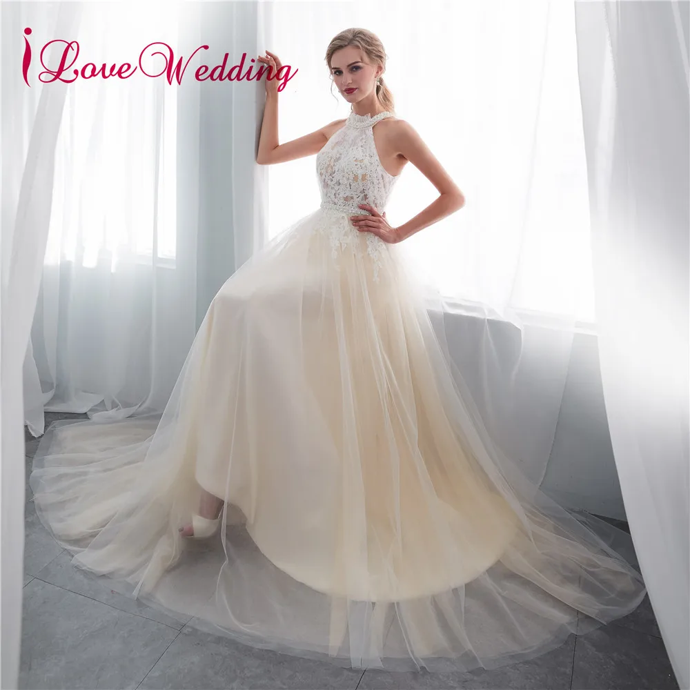 Vestido De Novia 2020 трапециевидной формы с лямкой на шее приглашения свадьбу фатиновой