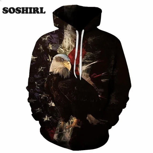 SOSHIRL 3D Толстовка с орлом Модные животные капюшоном унисекс пуловеры в стиле панк