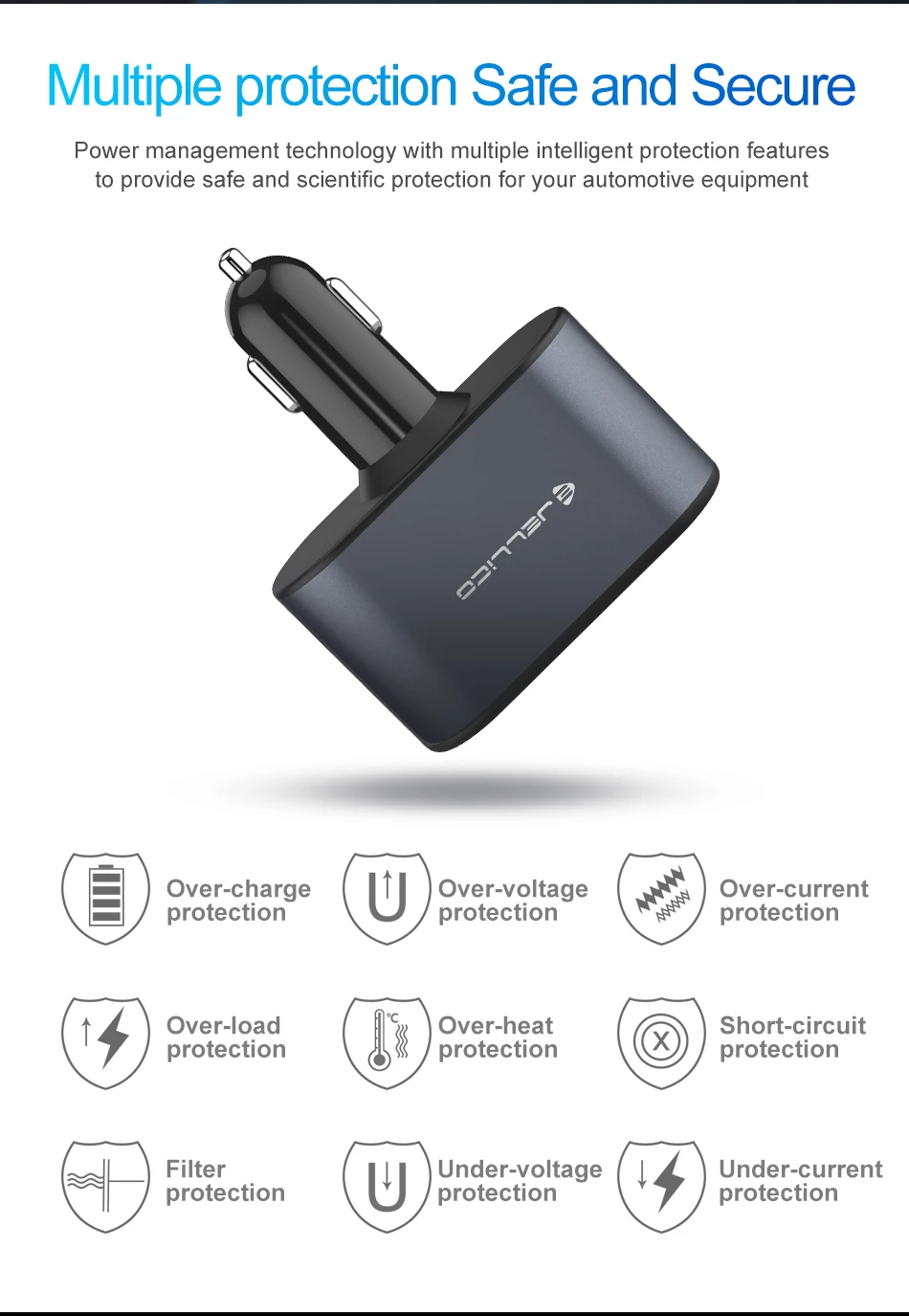 Jellico SC-65 2 USB 3.1A автомобильное зарядное устройство с 2 прикуривателями для iPhone 6 7 8 Sumsung Xiaomi универсальная Быстрая зарядка