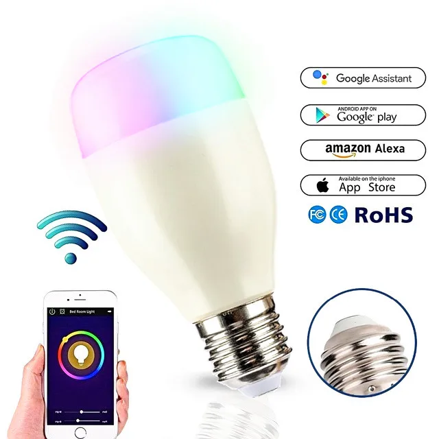 Светодиодная шаровая смарт лампа E27 RGB 7 Вт Wi Fi приглушаемая цветная светодиодная