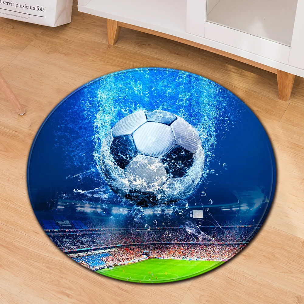 Round Mat 3D Creative Football/Basketball pattern Print carpets for Living Room Bedroom Area Rug Flannel Child Room Decor Carpet - Цвет: 2