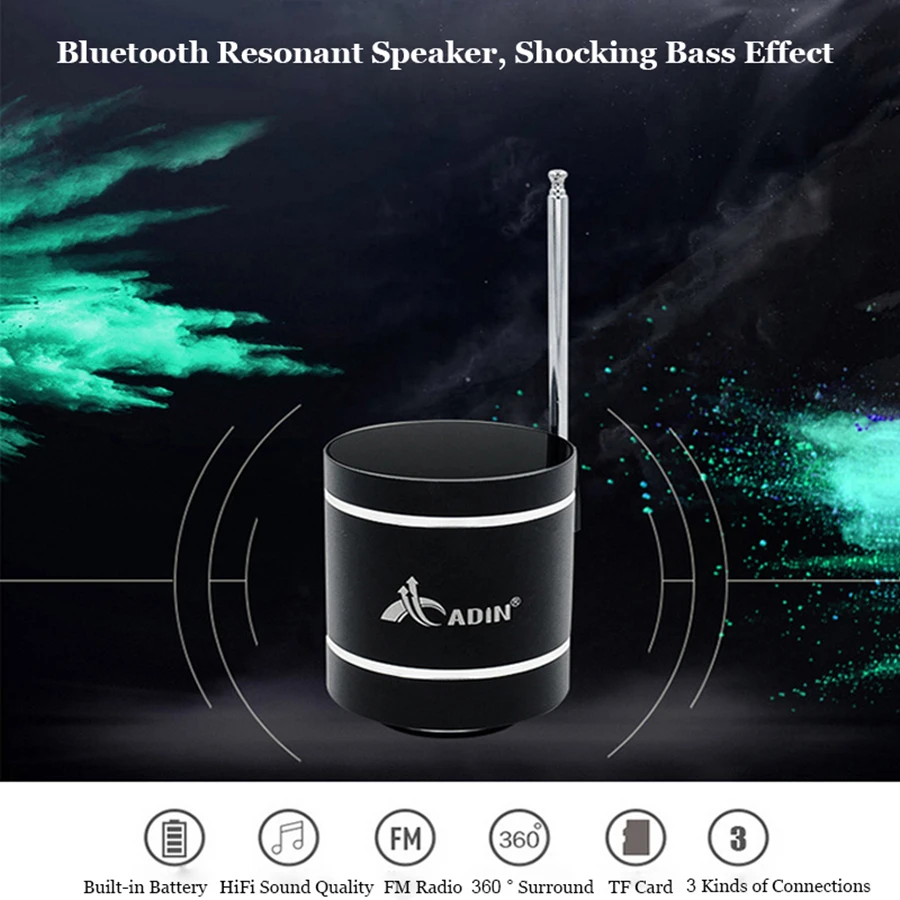 Adin 15 Вт металлическая Вибрация беспроводной bluetooth динамик fm радио HiFi бас 3D стерео объемный TF сабвуфер динамик s пульт дистанционного управления