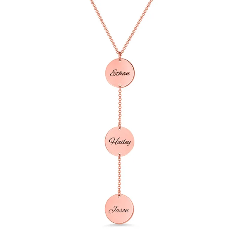 Персонализированные Y ожерелье из стерлингового серебра на заказ три диска имя