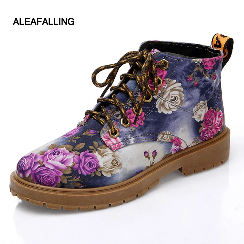 Aleafalling/классические женские ботинки на шнуровке с вышитыми цветами изящная
