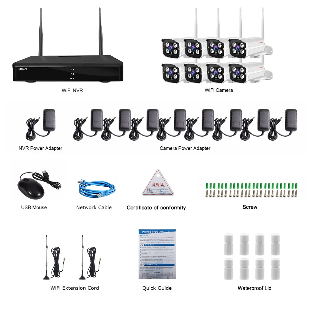 Беспроводная камера видеонаблюдения LOOSAFE 8 каналов 1080P NVR IP66 ночное/дневное видео