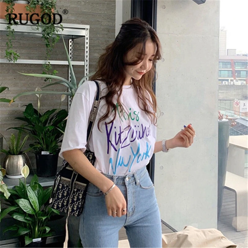 Женская футболка с круглым вырезом RUGOD свободная короткими рукавами
