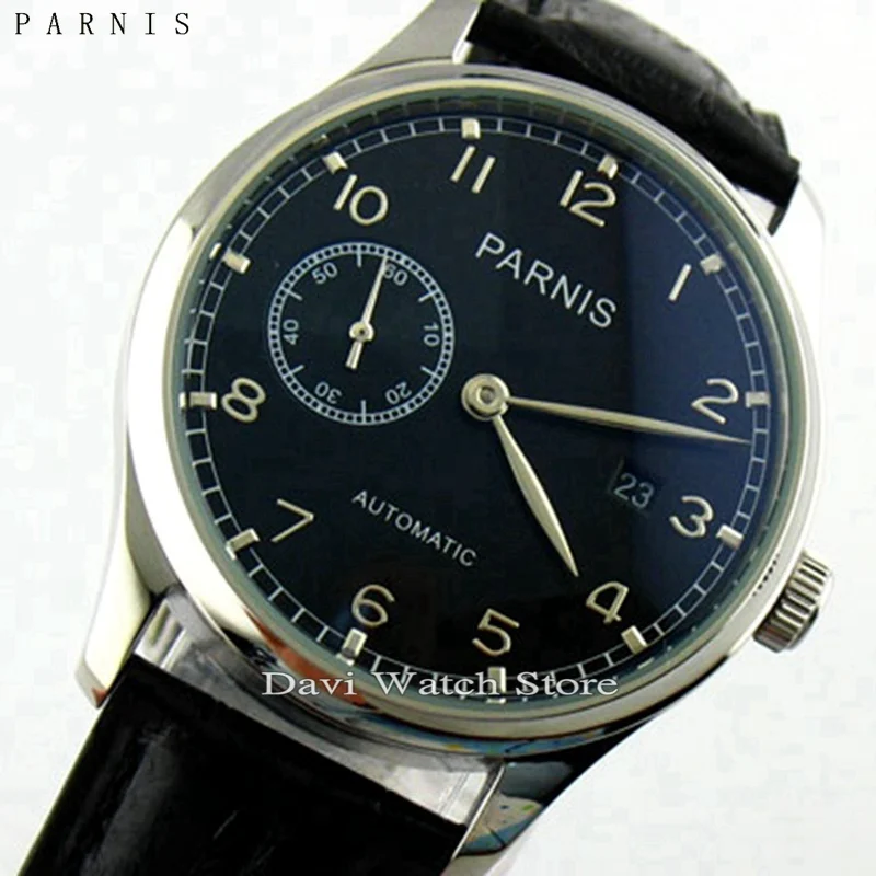Parnis 43 мм часы из нержавеющей стали корпус Чайка Автоматическая Дата кожаный