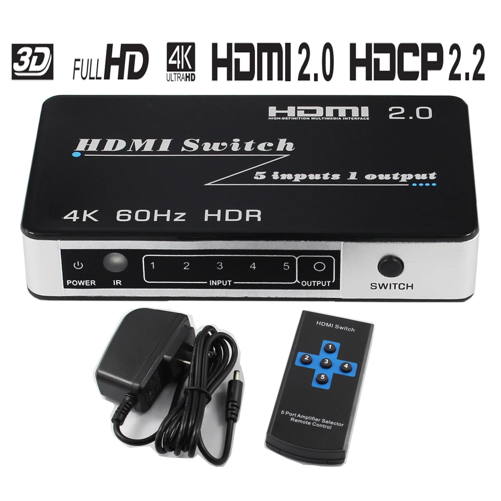 HDMI переключатель 5X1 4K @ 60 Гц 3D Ultra 1080P HD HDR HDCP 2 для HDTV Xbox PS3 PS4 мультимедиа конвертер