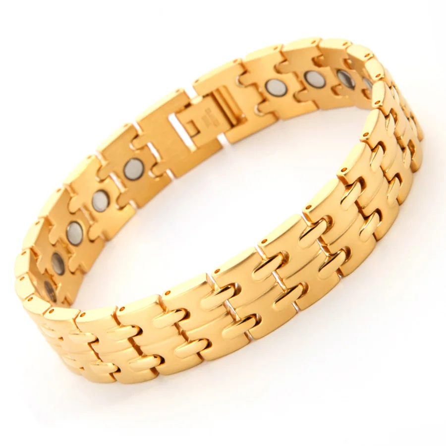 Gold Модный золотой браслет 316L из нержавеющей стали, магнитный браслет, голограмма, стильный мужской золотой широкий браслет для взрослых - Окраска металла: Gold