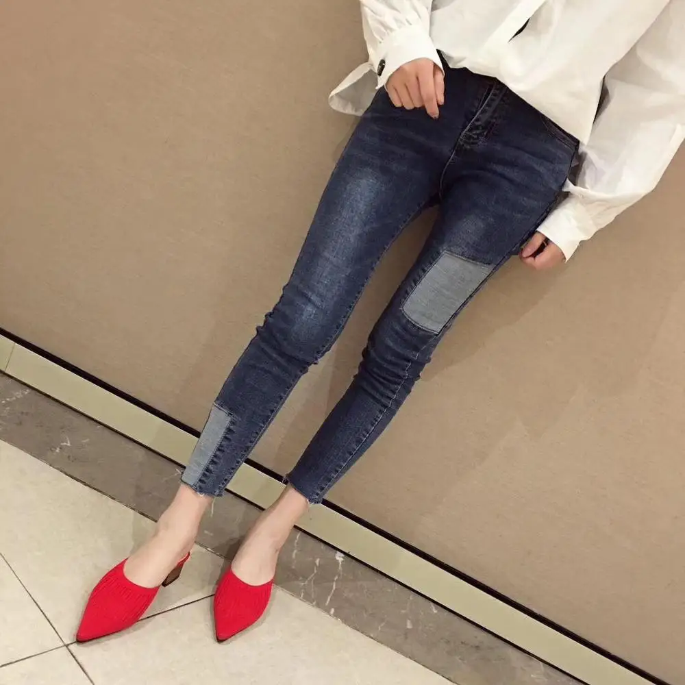 Pointed slippers ladies Hand knitting square head breathable sandals and slippers rubber slippers for women shoes With high 4CM