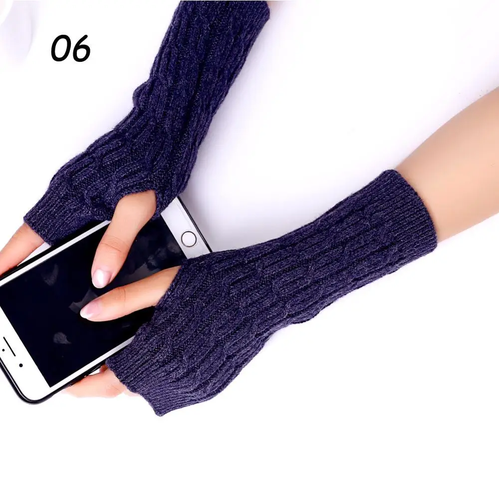 06 Dark Gray Gloves Sparsil, женские вязаные кашемировые перчатки без пальцев, на пол пальца, на запястье, для защиты рук, шерстяные варежки, Осень-зима, твист, теплые, длинные перчатки, 22 см - Цвет: 06 Dark Gray Gloves