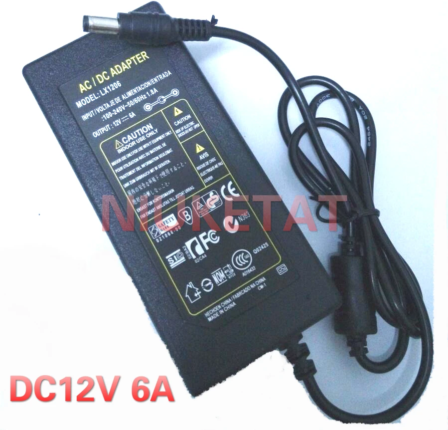 

12V6A New AC 100V-240V 72W Converter power Adapter DC 12V 6A 2.1mm-2.5mm*5.0mm DC Plug Power Supply Adapter for led strip RGB