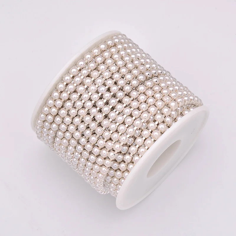 Silver Base JUNAO SS6, 2 мм, SS12, 3 мм, SS16, 4 мм, швейные белые жемчужные стразы, лента-цепочка, золотая, серебристая металлическая отделка, жемчужная аппликация со стразами - Цвет: Silver Base