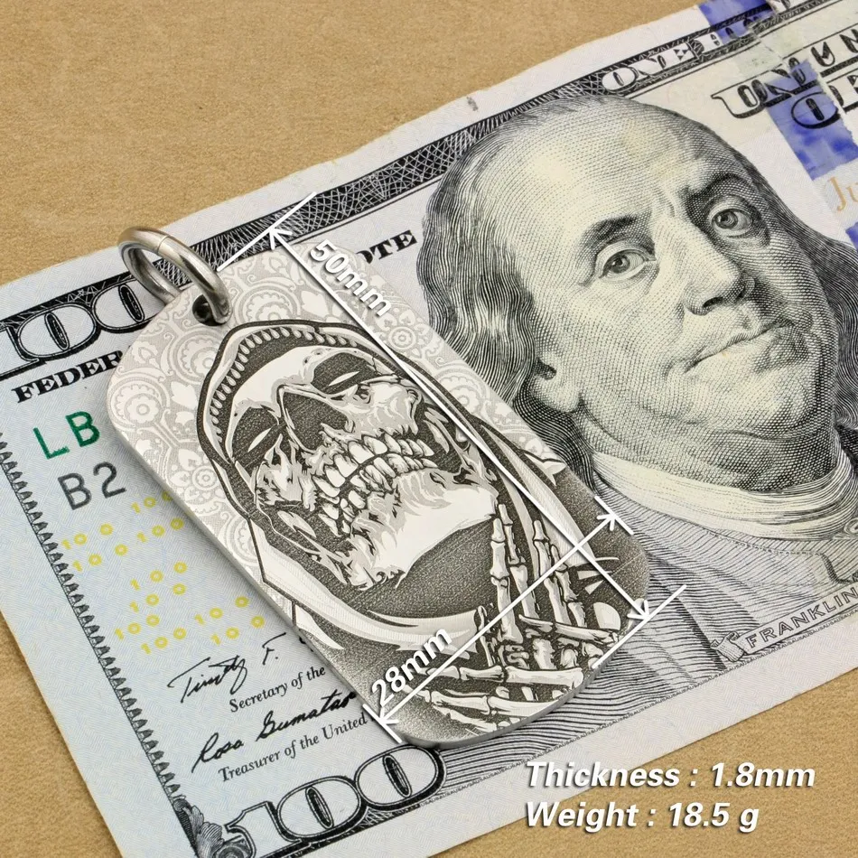 Solid 316L Stainless Steel High Detail Laser Deep Engraved Praying Skeleton Mens Biker Punk Pendant Dogtag 9X109 JP | Украшения и