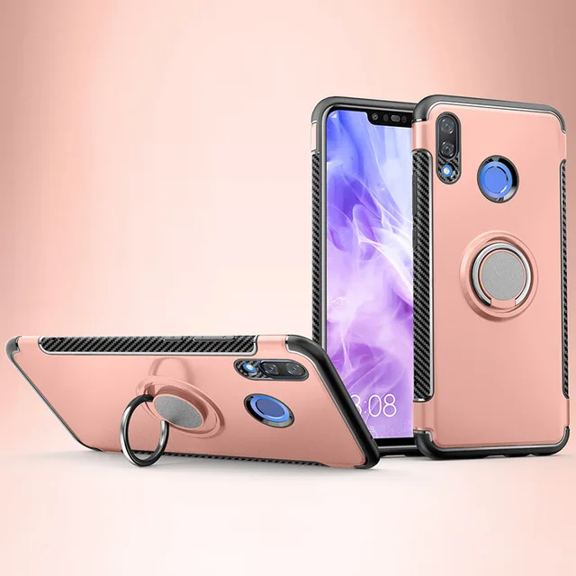 Чехол для huawei Y9, защитный чехол, полное защитное кольцо, магнитный держатель, ударопрочный TPU+ PC, для huawei Y9, автомобильный чехол, чехол - Цвет: Розовый