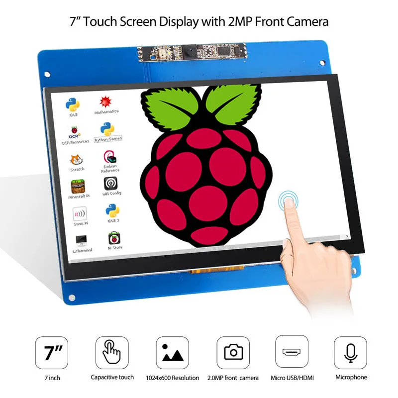 Elecrow 7 inch Touch Screen Display with Camera and Microphone 1024X600 HD Capacity Touchscreen  Display for Raspberry Pi