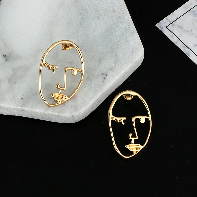 PrePiece 2019 Personalized Gold Cool Face Stud Earrings For Women Vintage Metal Jewelry Chic Body Statement Big PE1409 | Украшения и