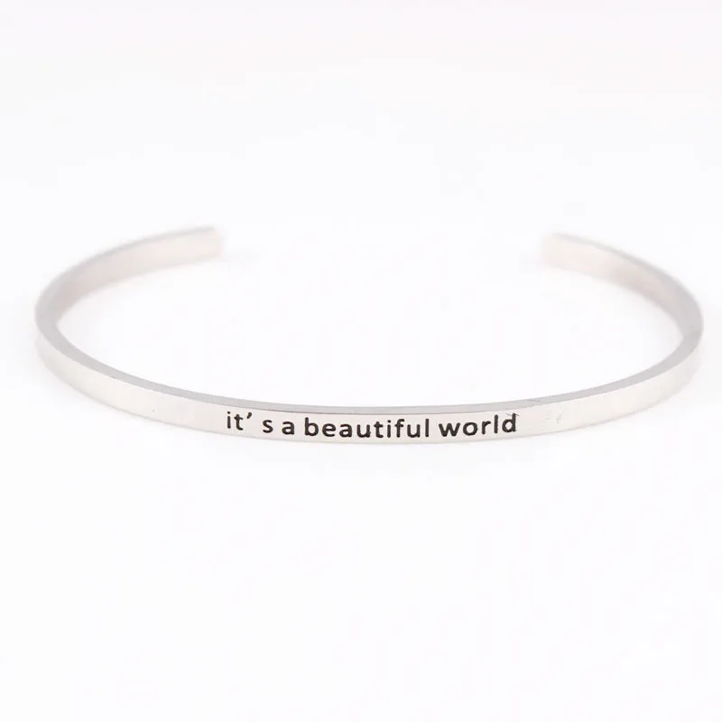 Новые серебряные C Форма Нержавеющая сталь браслет с гравировкой позитивный