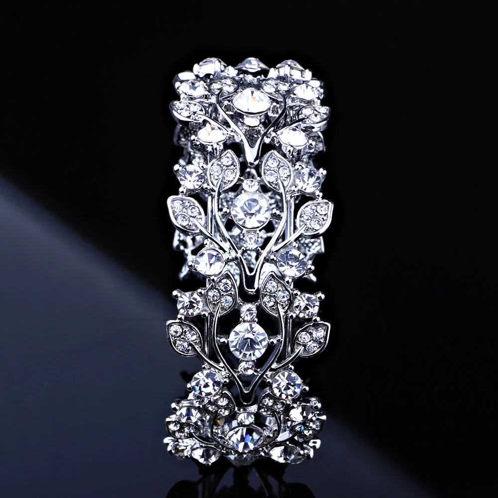 Роскошные свадебные украшения серебряные полные стразы открытые браслеты с