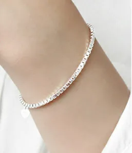 Silver Box Chain F.I.N.S корейский стиль минимализм 2 мм змеиная кость бусина коробка цепь чистого 925 пробы серебра шарм браслеты для женщин украшения - Окраска металла: Silver Box Chain
