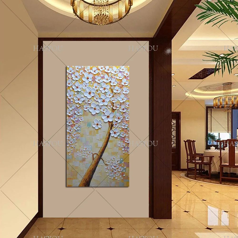 

White Flower Wall Picture Handmade Hand painted Oil Painting On Canvas For Living Room Hanging