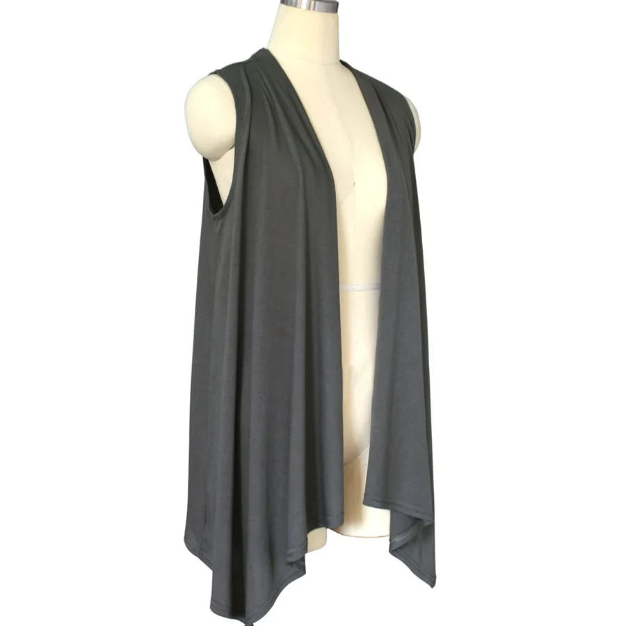 Женская Трикотажная хлопковая Длинная вязаная кофта с шарфом без рукавов