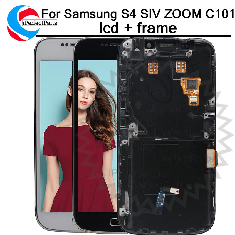 Сенсорный экран для Samsung Galaxy S4 SIV ZOOM C101 ЖК-дисплей с рамкой и дигитайзером в сборе