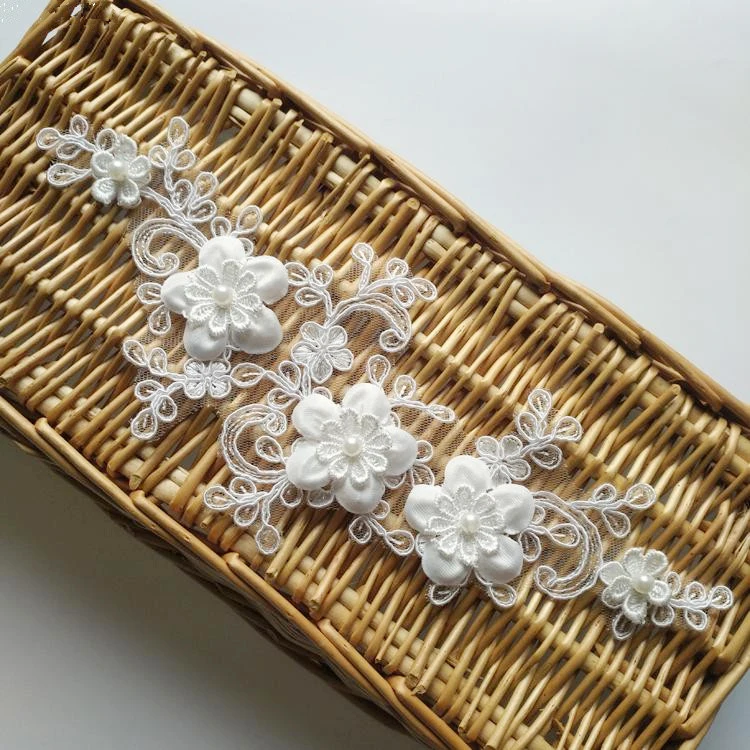 1 пара Кружевная аппликация с жемчугом|lace applique|corded lace appliquealencon appliques |
