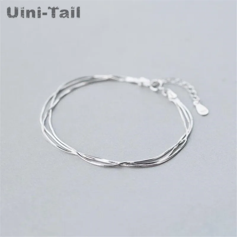 Uini-Tail,, Стерлинговое Серебро 925 пробы, простой трехслойный браслет из змеиной кости, женская мода, многослойное ювелирное изделие, небольшой свежий GN244