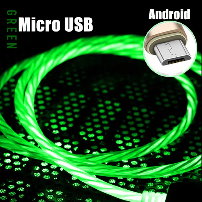 Green for Micro USB Светодиодный кабель для быстрой зарядки 3А для iphone X XS 7 8 6S Plus type C и все микро-usb для устройств на аndroid кабель для samsung Xiaomi huawei - Цвет: Green for Micro USB
