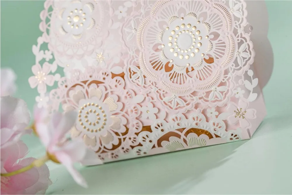 Розовый кружевной цветок Свадебная коробка конфет детский душ шоколадный