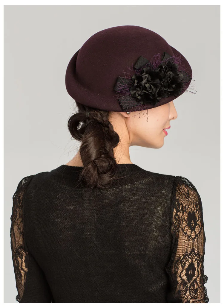 100% шерсть шляпы шапка с цветком модное зимнее женское пальто и шапки Сезон осень