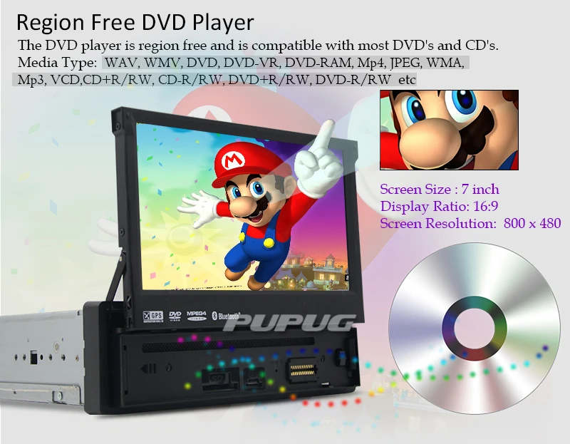 Бесплатная Беспроводной сзади Камера + 1 DIN сенсорный экран DVD плеер в тире GPS