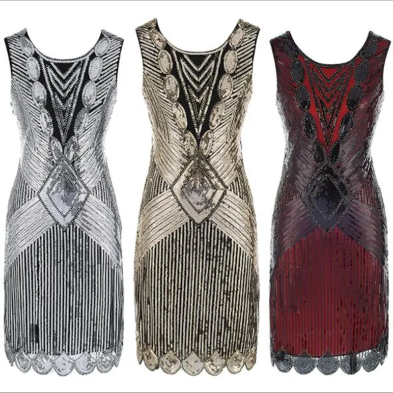 

Women 1920s Flapper Costume Vintage O-neck Butterfly Great Gatsby Embellished Beaded Sequin Dress Robe Vestidos