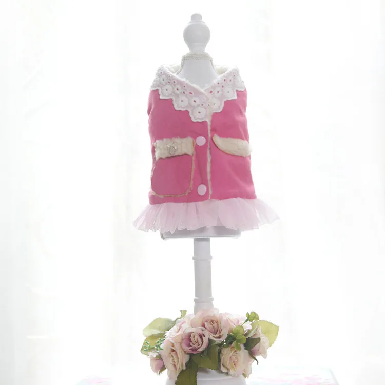 Милая Собака щенок люкс кружева платье pet cat Туту Платье Принцессы зима теплая