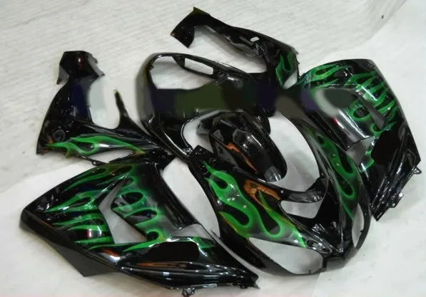 Набор обтекателей мотоцикла для KAWASAKI Ninja ZX10R 2006 2007 06 07 green flames gloss black ABS Обтекатели