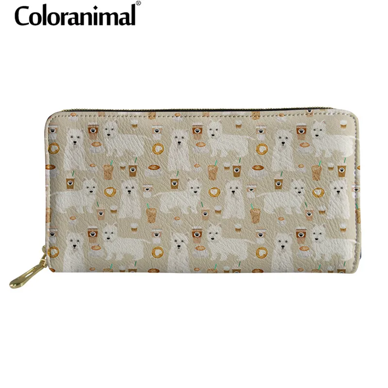 Дизайнерский брендовый Длинный кошелек Coloranimal Westie с цветочным принтом для женщин