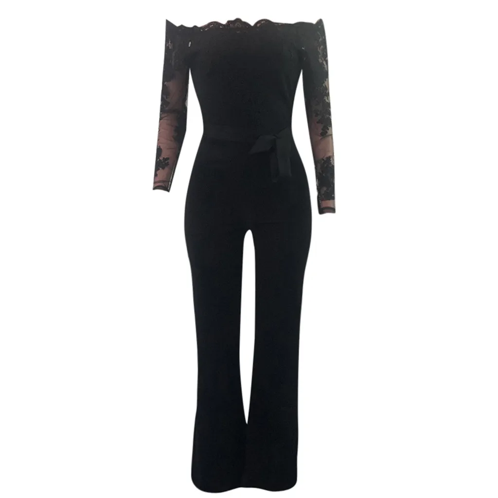 Пикантный кружевной комбинезон с открытыми плечами Женский Повседневный