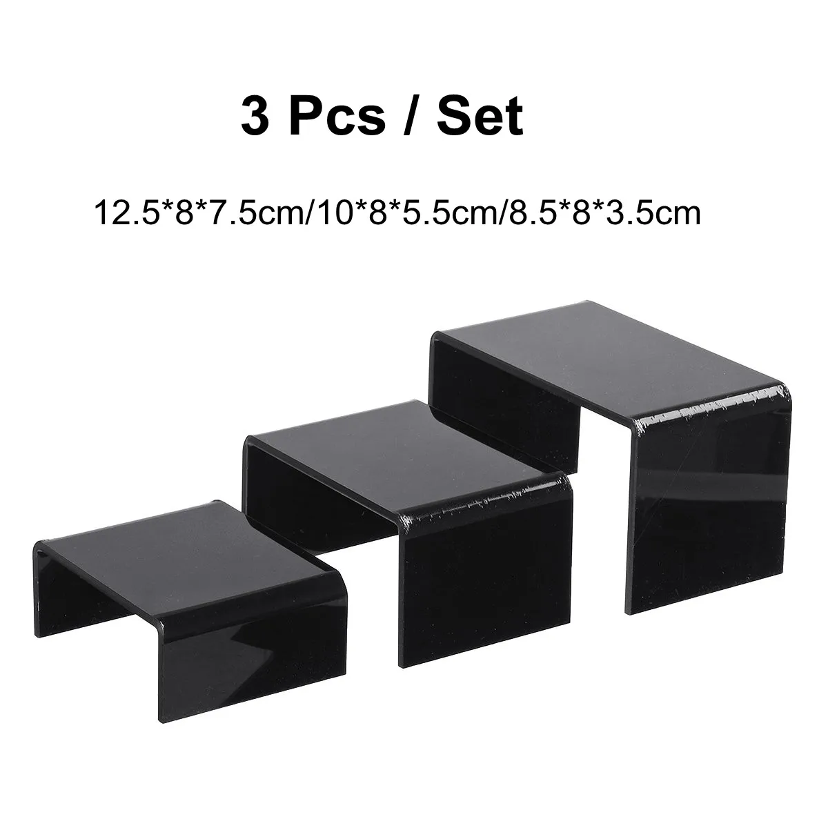 Black 3Pcs Clear Black Acrylic Display Bridges Riser Shelf Plinths Retail Stall Shoe Racks Jewelry Figurines Collection Stand Holder - Color: Black