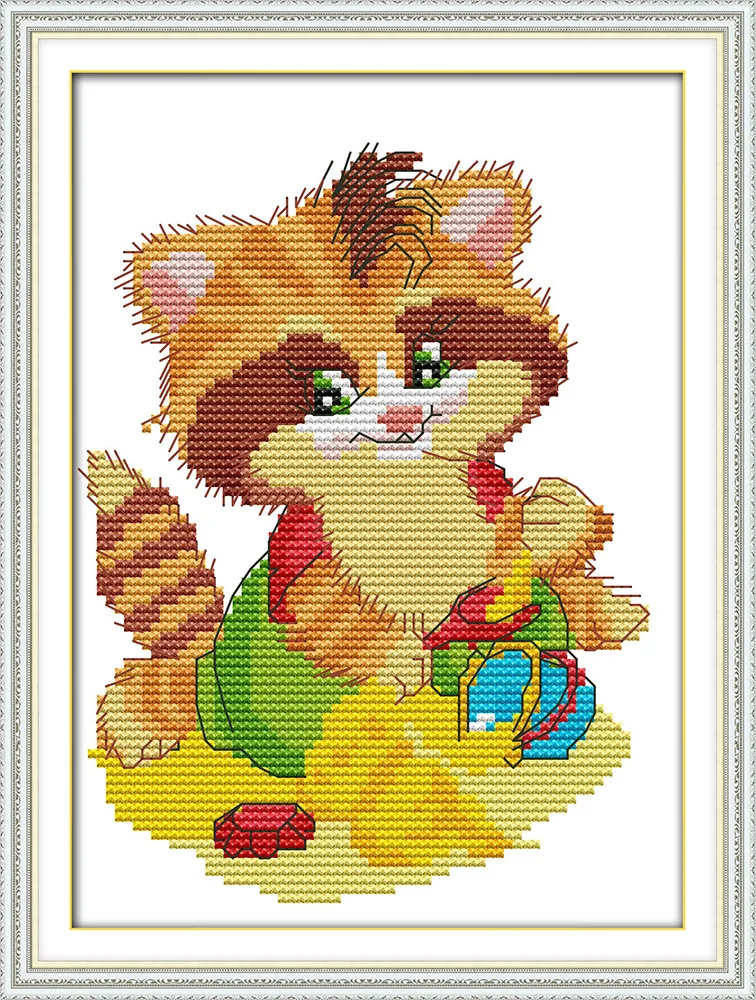 

Lovely cat cross stitch kit animal DMC stamped aida 18ct 14ct 11ct cloth counted printed canvas set stitches embroidery handmade
